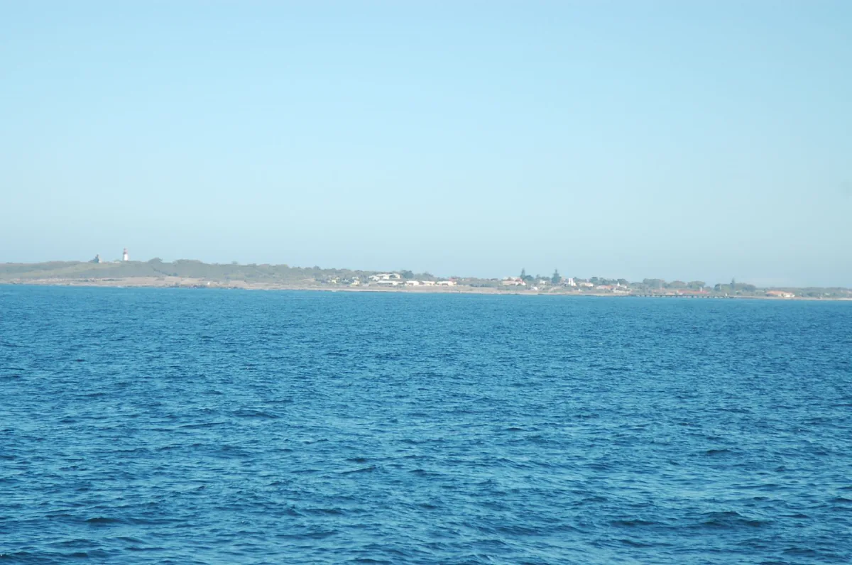 View of the town on Robben Island, approaching from Cape Town.
